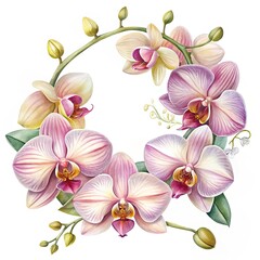 Watercolor orchid wreath with delicate floral design