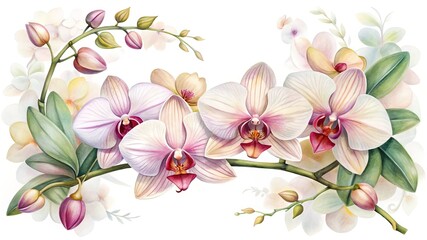 White and pink phalaenopsis orchid flowers and buds