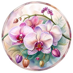 Watercolor painting of elegant pink and white orchids
