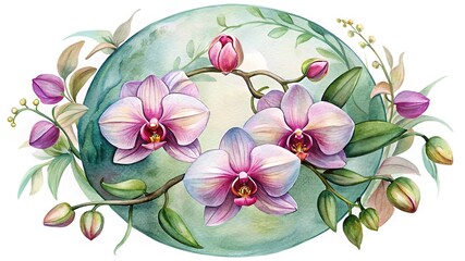 Pink phalaenopsis orchids watercolor illustration design