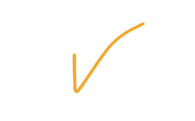 Hand-drawn orange tick sign check mark with bold curved marker stroke