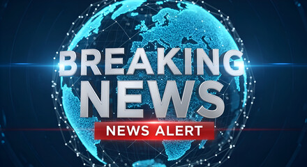 Breaking News Alert Headline Banner On Digital Globe Background Media Communication Information Report Global Event Coverage Studio Broadcast Telecast Urgent Update Announcement Show Concept
