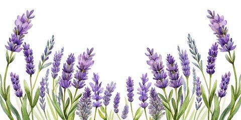 Obraz premium Watercolor lavender flowers floral border design element