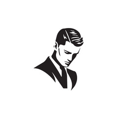Black Vector Illustration of a Handsome Man in Clean Minimal Line Art Style on White Background