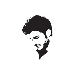 Black Vector Illustration of a Handsome Man in Clean Minimal Line Art Style on White Background