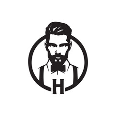Black Vector Illustration of a Handsome Man in Clean Minimal Line Art Style on White Background