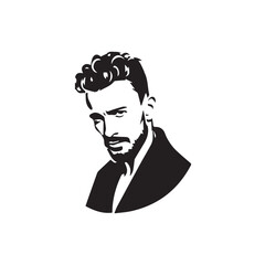 Black Vector Illustration of a Handsome Man in Clean Minimal Line Art Style on White Background
