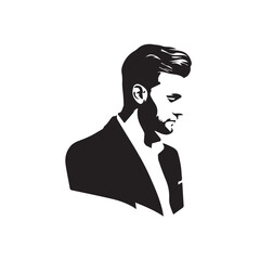 Black Vector Illustration of a Handsome Man in Clean Minimal Line Art Style on White Background