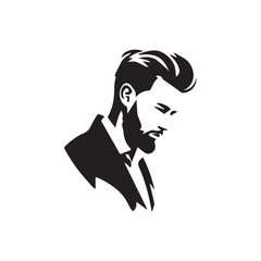 Black Vector Illustration of a Handsome Man in Clean Minimal Line Art Style on White Background