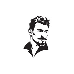 Black Vector Illustration of a Handsome Man in Clean Minimal Line Art Style on White Background