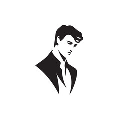 Black Vector Illustration of a Handsome Man in Clean Minimal Line Art Style on White Background
