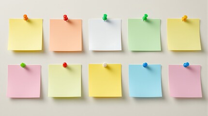 Colorful sticky notes pinned on wall for reminders and organization office supplies and school supplies