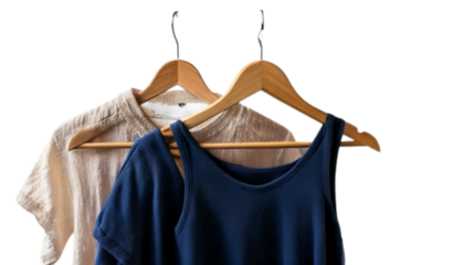 Clothing Display Duo – Shirt and Dress on Hangers, isolated on transparent background