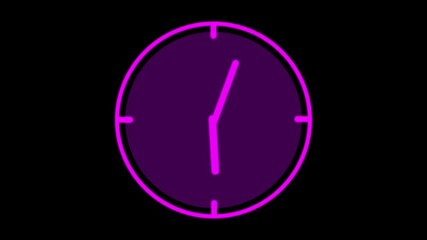 Minimalist Purple Clock Face with Neon Pink Outline on animated Black Background time. Animated neon pink outlined purple clock face forming smooth dynamic time interface motion. - Powered by Adobe