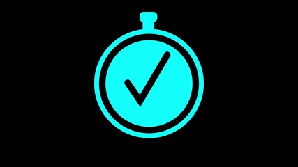 Cyan Stopwatch Icon with Segmented Dial on animated Black Background timer time. Animated cyan stopwatch with segmented dial for smooth dynamic timer and time interface visuals. - Powered by Adobe
