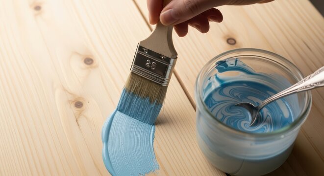 Blue paint on wood: hand painting diy home improvement project