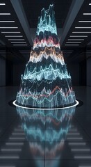 Abstract Data Visualization Hologram in Dark Room: Futuristic Technology Concept, Business Analytics, Data Science, and AI Applications