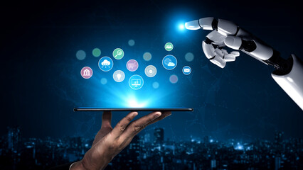 AI assists in organizing and visualizing a digital ecosystem of business icons to represent key services like finance, analytics, and secure cloud platforms in modern industries Vouch