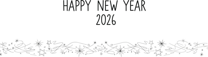 Happy new year 2026 celebration with star doodle border