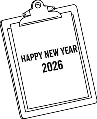 Happy new year 2026 message on a clipboard illustration