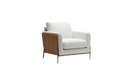 Elegant white armchair with wooden accents isolated on transparent background