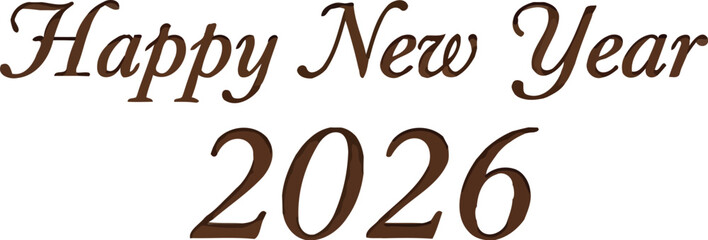 Happy new year 2026 engraved on a wooden plaque isolated