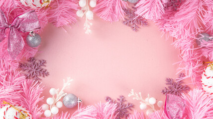 Pink Christmas frame with sparkly accents