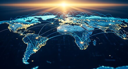 Digital Illuminated Global Connection Network Concept with Earth Map