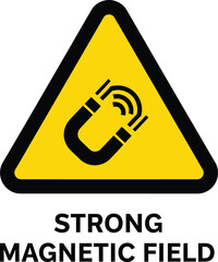 Strong magnetic field warning sign vector illustration of a yellow triangle with a magnet symbol isolated on white background