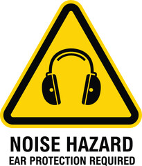 Noise hazard sign with ear protection required safety warning for industrial workplace vector illustration isolated on white