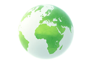 Fototapeta premium Green glowing planet earth globe showing europe, africa, and asia, transparent background for environmental concepts