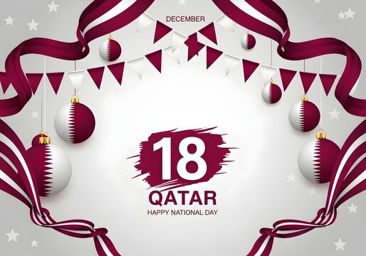 Vibrant qatar national day celebration with maroon and white flags bunting and lanterns