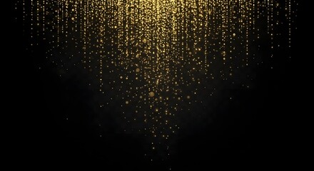 Abstract shimmering golden glitter particles falling like rain against a dark background