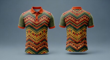 Men's polo shirt mockup featuring dark grey gradient base and vibrant neon paint splatter abstract graffiti graphic across the shoulders.