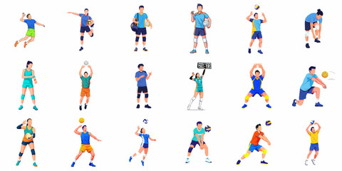 Flat Illustration Diverse Volleyball Player Action Collection Sport Design