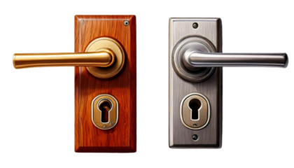Door Hardware Collection – Metal Handle and Lock Variations, isolated on transparent background
