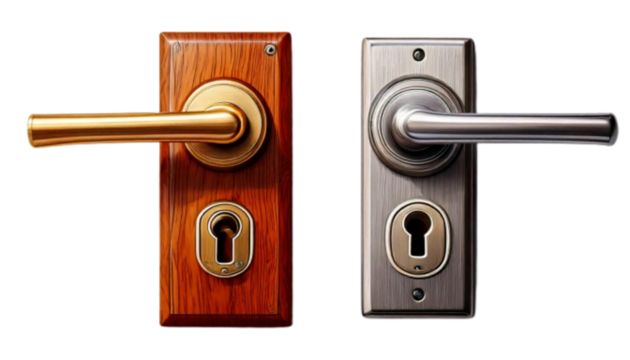 Door Hardware Collection – Metal Handle and Lock Variations, isolated on transparent background