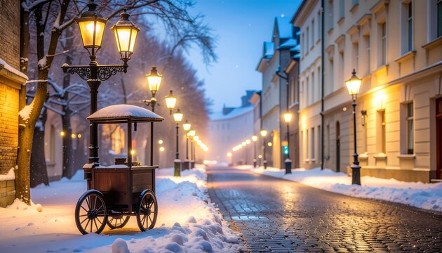 Old town street architecture in Stockholm Europe at night with winter light
