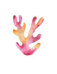 Coral reef watercolor illustration of abstract sea underwater plants.