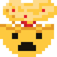 Pixelated yellow creature with red eyes and sharp white teeth appears frightened with its mouth open wide and a textured yellow head at the top against a transparent background