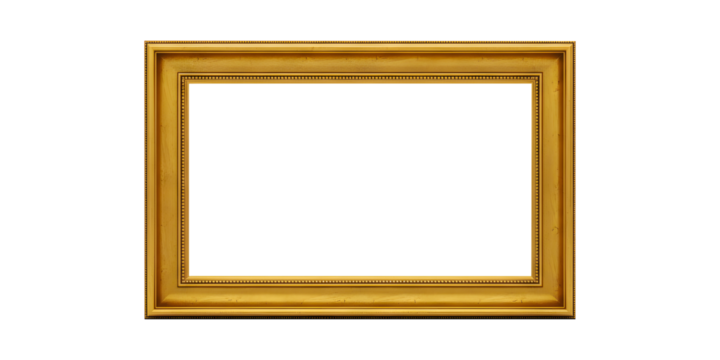Empty Golden Picture Frame with Transparent Background