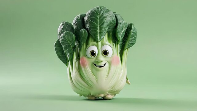 Happy bok choy character with blushing cheeks and outstretched arm