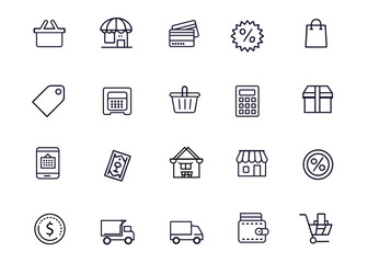 Fototapeta premium E-commerce and Shopping Line Icon Set for Retail and Finance.