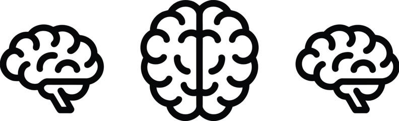 Obraz premium Three Outline Brain Icons with Central Top View mind