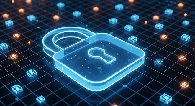 Cybersecurity digital padlock: secure network data protection