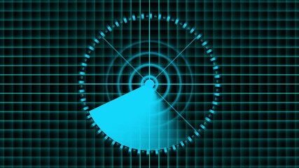 Blue Radar Screen with Grid and Sector Scan on Dark Background. Futuristic animated blue radar display featuring grid and rotating sector forming a polished high-tech digital tracking visual. - Powered by Adobe