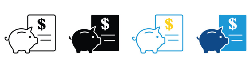 Savings Plan icon set multiple style collection. Money management, Financial literacy, Savings plan, Emergency fund, Goal setting, Investment return, Piggy bank .vector illustration.