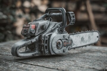 Electric chainsaw with quick release air filter designed for efficient outdoor cutting tasks in a workshop environment