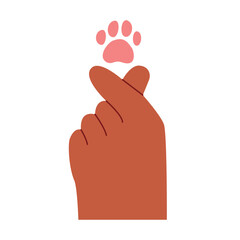 korean heart finger i love cat sign with cat paw print. Icon vector illustration, i heart cat sticker design in cute simple line art style