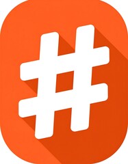 Fototapeta premium A white hashtag symbol with shadow is displayed within an orange rounded-corner rectangle, set against a white background